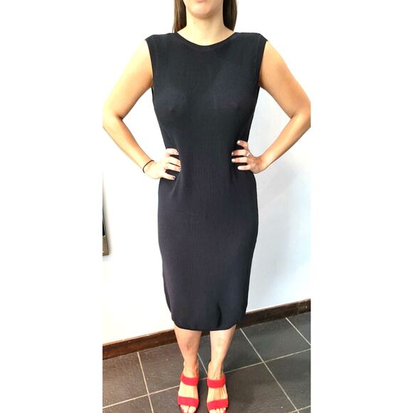 Moss Copenhagen Dress Womens Large Black Knit Sleeveless Midi Scoop Back Minimal - Picture 1 of 8